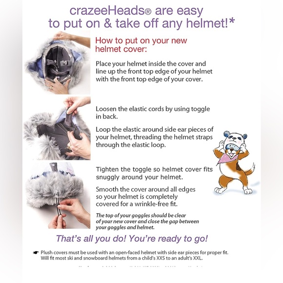 Set of 3 Super Cute Crazee Heads Helmet covers 🦄🐼🐆 - Picture 6 of 6